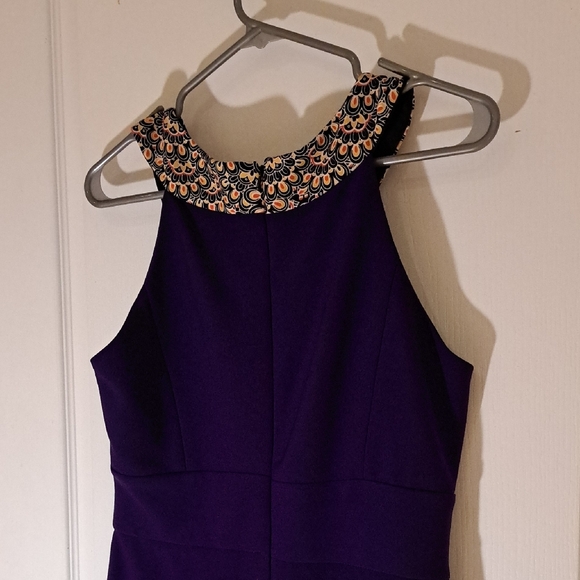 137 - Muse Elegant Purple Midi Dress with Gold And Multi Colored Accents - Picture 7 of 10